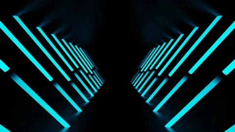 Blue neon lines flow down on the floor tunnel loop animation Stock Footage 218260696