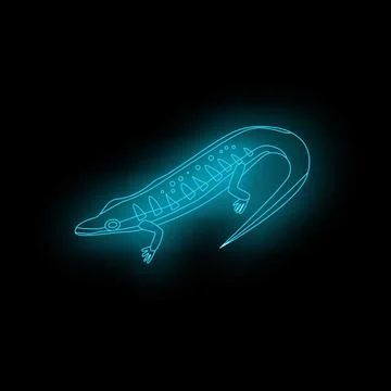 Blue neon lizard crawling on black background Stock Illustration