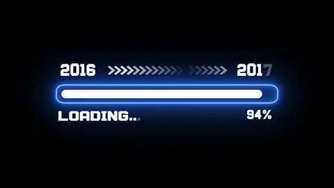 Blue Neon Loading Bar from 2016 to 2017, Minimalist Transition Animation Stock Footage 325987357