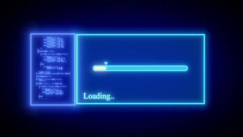 Blue neon loading bar icon on a abstract background. Stock Illustration