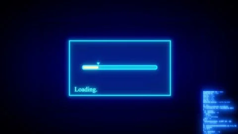 Blue neon loading bar icon on a abstract background. Stock Illustration