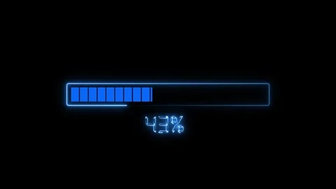 Blue neon loading progress bar reaching fifty percent on dark animated back.. Stock Footage 337365627
