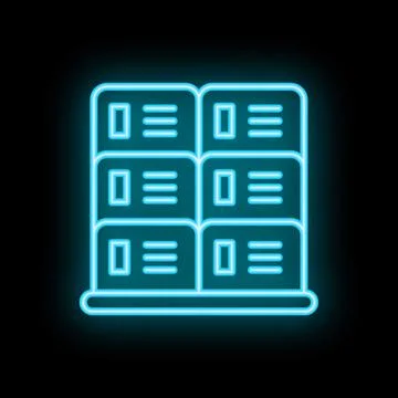 Blue neon locker icon glowing on black background Stock Illustration