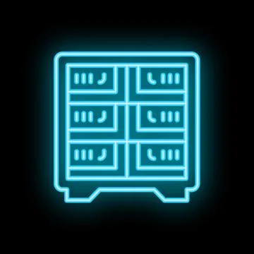 Blue neon locker showing storage concept on black background Stock Illustration