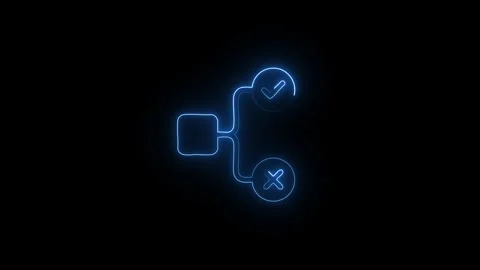 Blue neon logic decision flowchart animation showing binary choice with che.. Stock Footage 338090059