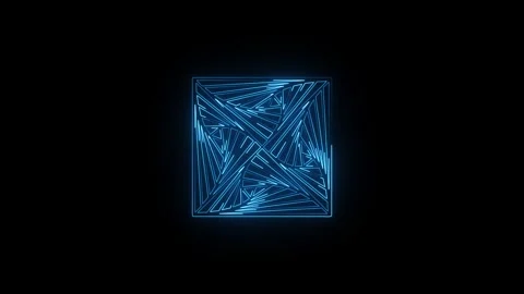 Blue neon mask evolution square spiral animation, abstract glowing cyber block Stock Footage 340415035