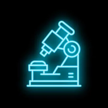 Blue neon microscope shining in the dark representing scientific research Illustrazione stock
