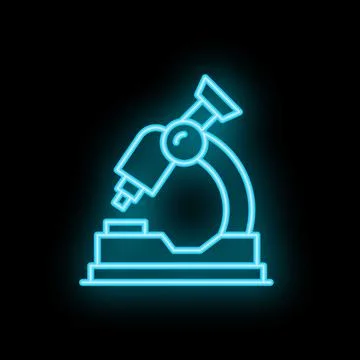Blue neon microscope shining in the dark Stock Illustration