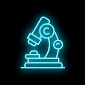 Blue neon microscope shining in the dark illustrating scientific research Stock Illustration