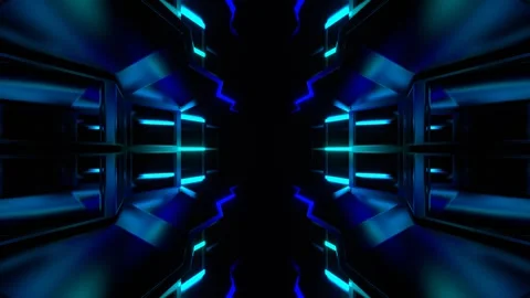 Blue Neon Mirrored Sci-Fi Corridor Background VJ Loop in 4K Video stock 261988880