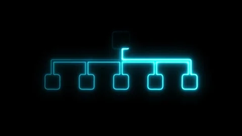 Blue Neon Network or Hierarchy icon animation isolated on black background Stock Footage 319486342