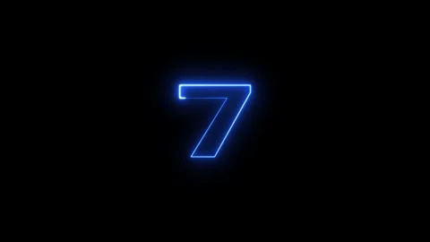 Blue neon number 7 glowing on black background. Stock Footage 331897646
