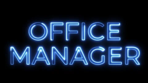 Blue Neon Office Manager Text Sign Animation on Black Background Stock Footage 335627507