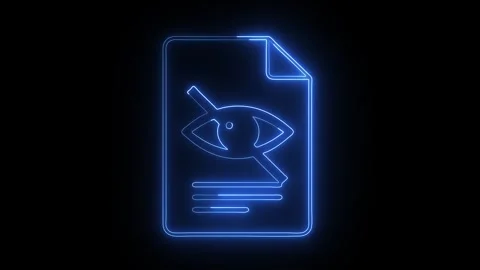 Blue neon outline document icon, crossed-out eye, data privacy, confidentiality Stock Footage 335763609