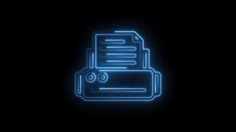 Blue neon outline of a printer with paper emerging from the top and buttons.. Stock Footage 346128197