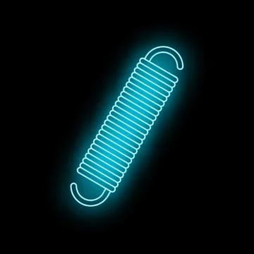 Blue neon outline spring coil vibrating on black Stock Illustration