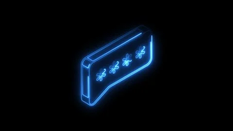 Blue neon password icon with asterisks glowing on black background futurist.. Stock Footage 314704813
