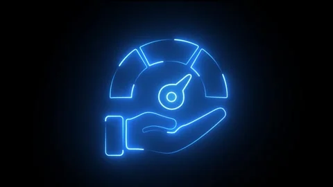 Blue Neon Performance Speedometer and Hand Icon Animation. Video stock 328538196