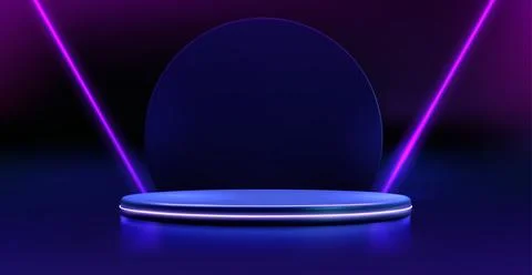 Blue neon podium with circular backdrop Stock Illustration