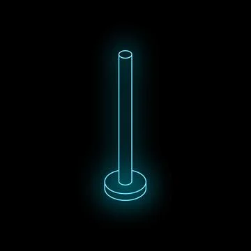 Blue neon pole standing on round base on black background Stock Illustration