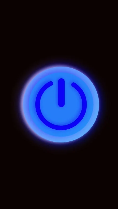Blue neon power button animation vertical video glowing on off switch digit.. Stock Footage 321630657