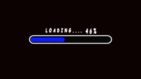 Blue neon progress bar loading screen animation eighteen percent complete u.. Stock Footage 321445022
