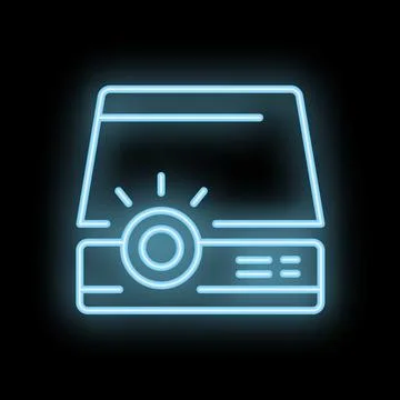 Blue neon projector shining light on black background Stock Illustration
