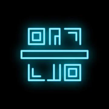 Blue neon qr code scanning icon on black background Stock Illustration