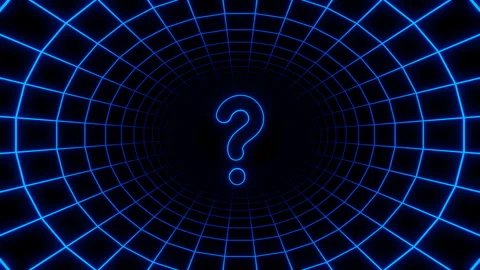 Blue neon question mark in circle retro grid tunnel loop animation Video stock 233975481