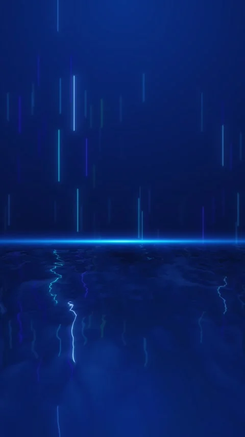 Blue neon rain reflection background with vertical light streaks, glowing water Stock Footage 340554008