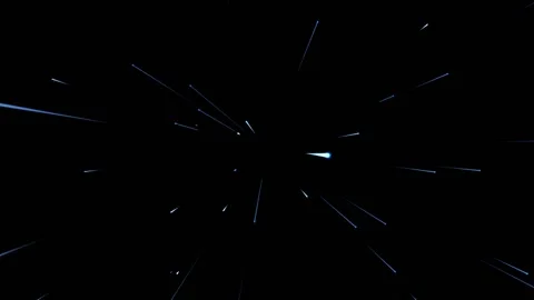 Blue neon rays shoot out in black space. Splitting the nucleus. Stock Footage 152875277