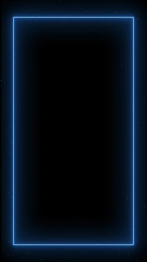 Blue neon rectangle frame background glowing border, black center space Stock Footage 340525209