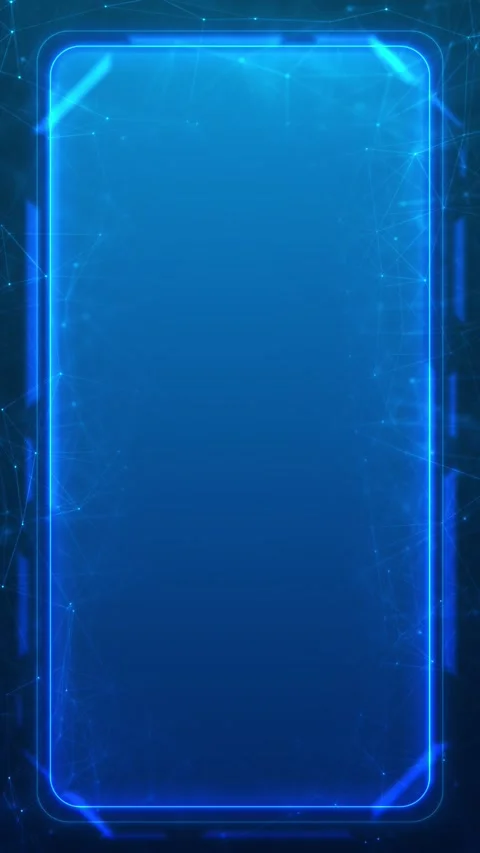 Blue neon rectangle frame glowing rounded border, subtle network particles Stock Footage 340479611