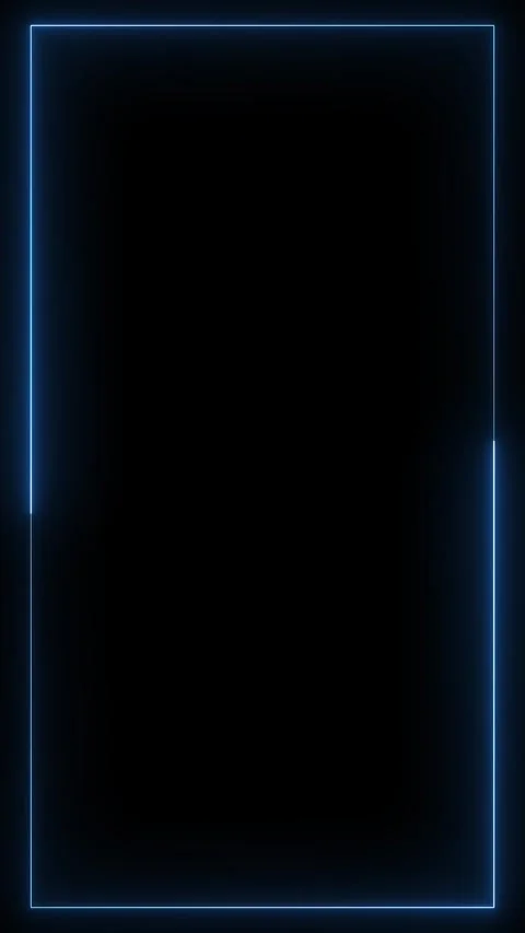 Blue neon rectangular frame with glowing border lines, dark center space, and cl Stock Footage 340556494