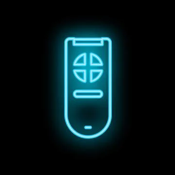 Blue neon remote control on black background Illustrazione stock