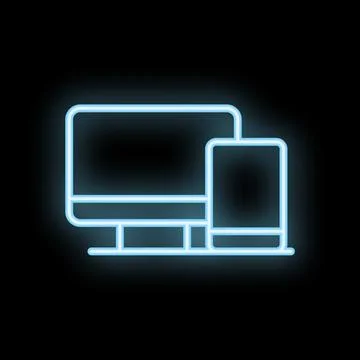 Blue neon responsive web design icon on black background 스톡 일러스트