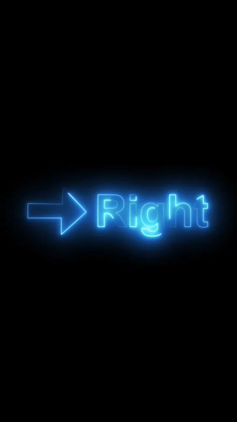 Blue Neon Right Arrow and Text on Black Background light. Bright blue neon .. Stock Footage 337459188