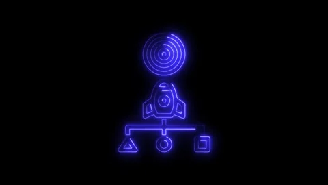 Blue neon rocket launching towards target with connected abstract shapes on.. Stock Footage 314699839