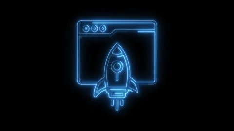 Blue neon rocket launching from web browser startup digital innovation anim.. Stock Footage 312448289