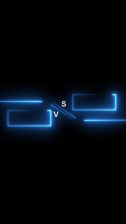 Blue Neon S vs V Text and Geometric Shapes on Black Background versus compa.. Stock Footage 337461010