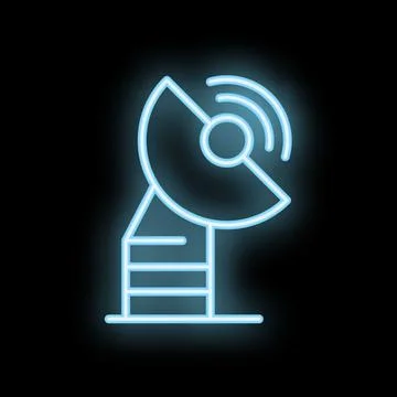 Blue neon satellite dish transmitting or receiving data signal Stock Illustration