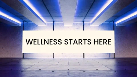 Blue neon screen animation displaying “Wellness Starts Here” Stock Footage 312544279