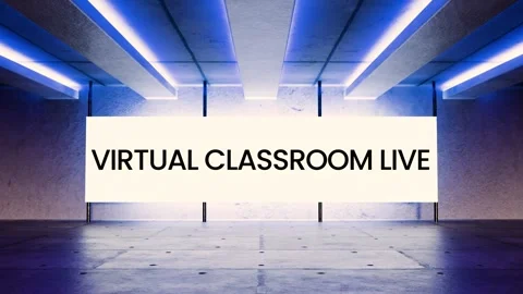 Blue neon screen animation with the phrase “Virtual Classroom Live” Stock Footage 312544522