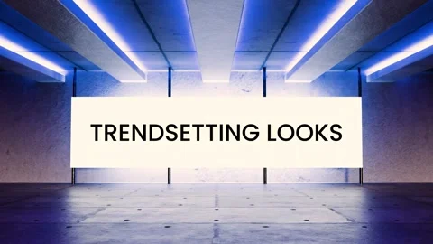 Blue neon screen with glowing phrase “Trendsetting Looks” Stock Footage 312544242