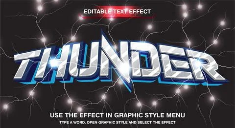 Blue neon shiny thunder editable and scalable vector text Stock Illustration