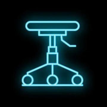 Blue neon sign of an adjustable rolling stool on black background Stock Illustration