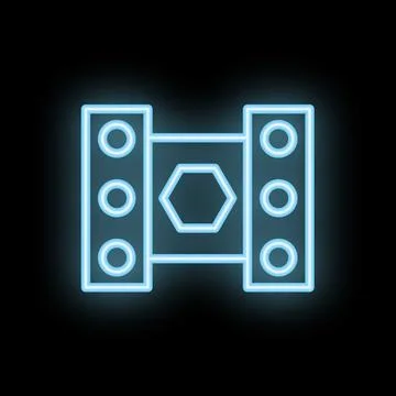 Blue neon sign of boxing ring with spotlights on black background Stock Illustration