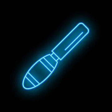 Blue neon sign of chisel for carpenter on black background Stock Illustration