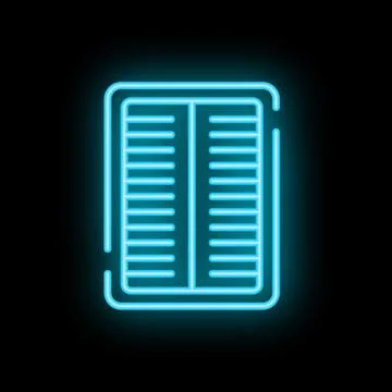 Blue neon sign of closed window shutters on a black background Stock Illustration