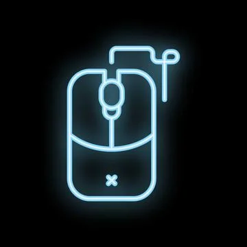 Blue neon sign computer mouse icon glowing against a black background Illustrazione stock